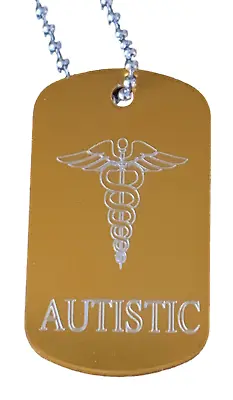 Personalised Autistic SOS Medical Alert ID Gold Tag ENGRAVED FREE • £5.99