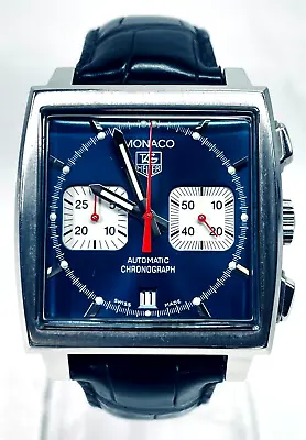 TAG Heuer Monaco McQueen Edition Blue Dial Chronograph Steel/Leather CW2113-0 • $3999.99