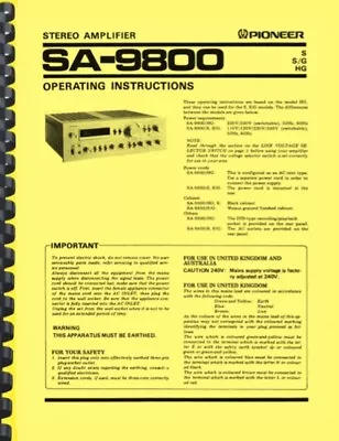 Pioneer SA-9800 Stereo Amplifier OWNER'S MANUAL And SERVICE MANUAL • $16.95