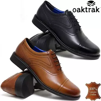 Mens Leather Oxford Shoes Smart Formal Casual Brogue Lace Toe Cap Office Shoes • £24.95