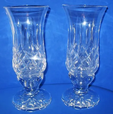 Marked Waterford Lismore Lead Crystal Pair Of Hurricane Lamps Candleholders • $339.95