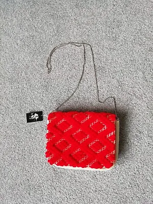 New Canvas Red Beige Handbag Vintage Wool Design Chain Handle Papaya Matalan 👜 • £7.99