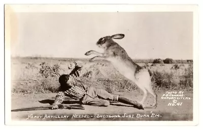 Exaggeration RPPC Postcard Conard Number 41 Large Rabbit Fallen Hunter • $4.76