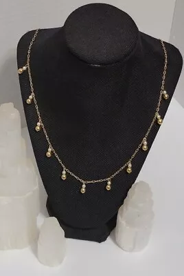 Beautiful Gold Tone Necklace W Drop Dangle Faux Pearls 24 In Vintage Jewelry  • $14.99