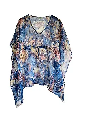 Kaftan Boho Blue Blouse Top Resort Wear One Size Fits All Gian Marco Venturi • $15