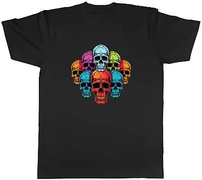 Chakra Skull Heads Mens T-Shirt Gothic Colourful Halloween Tee Gift • £8.99