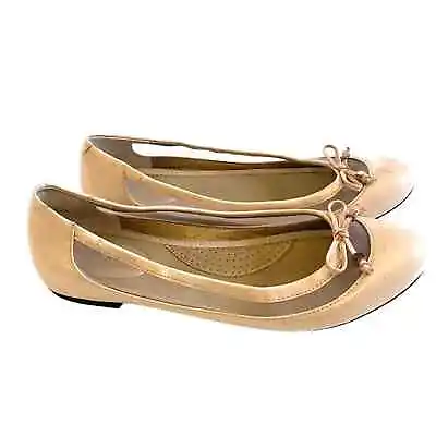 Me Too Women's 8 Cream Mesh Patent Leather Slip On Ballet Flats Almond Toe Shoes • $25
