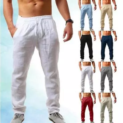 Mens New Fashion Casual Sport Pants Elastic Waist Cotton And Linen • $20.48