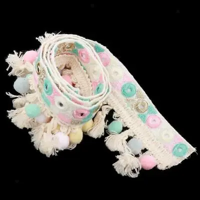 1 Yard Ethnic Style Pompom Beads Fringe Tassel Braid Jacquard Ribbon DIY Sewings • £6.48