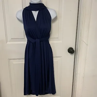 IBTOM CASTLE Blue Convertible Multi Way Wrap Tie Cocktail Dress • £18.99