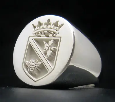 Custom Engraved Your Family Crest Signet Ring Large Solid Silver 925 By Joller • £257.12