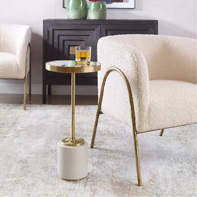 Uttermost 25208 Laurier End Or Side Table White Faux Shagreen And Brushed Brass • $279.40
