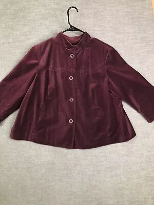 J Jill Jacket Womens M Red Burgundy Velvet Coat Pleated Back Velour Button Up • £27.95