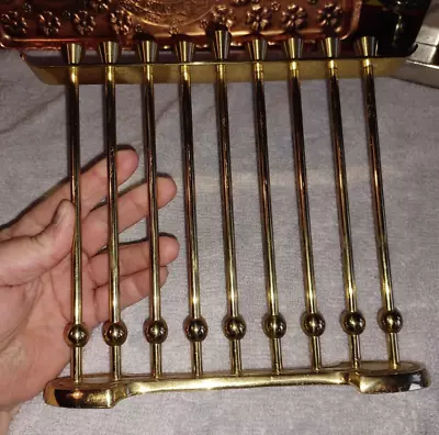 Vintage Signed WAINBERG Israel Solid Brass Hanukkah Menorah Candle Holder 9 • $40