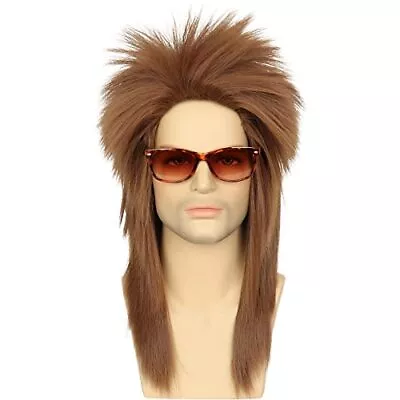 70s 80s Wig Straight Heavy Metal Rocker Brown Punk Men Wig Disco Party Glam R... • $29.30