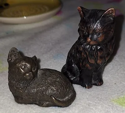 Vintage Cat Figurines X2 Bronze Colour Small Cats • £4.99