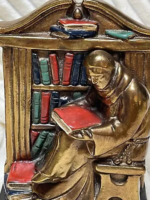 Vintage Bronzed Bookends Of Monk With Books Marked MB • $65.20