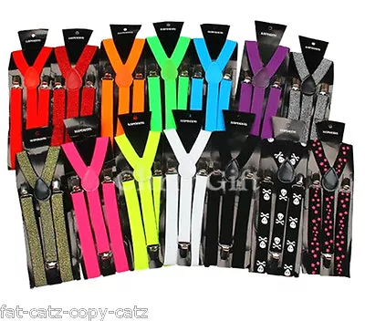 Adjustable Slim Unisex Trouser Braces Suspenders Fancy Dress Clip On Free Uk P&p • £3.95