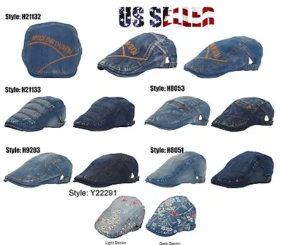 Denim Gatsby Cap Unisex Ivy Hat Golf Driving Summer Sun Flat Cabbie Newsboy • $14.59