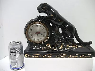 Vtg Black Panther Mantel Clock W Gold WORKS Sessions Movement & Oxford ELECTRIC • $39.95