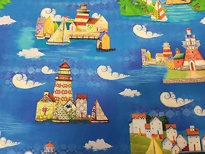 3 Metres Printed 100% Cotton Premium Craft Fabric  Lighthouses • £18.60