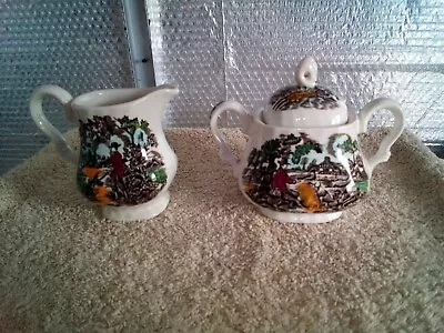 Vintage Sugar Bowl And Milk Jug By Myott  The Hunter  Design Good/ Used Cond. • £5