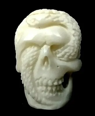 £12.50 • Buy Carved From Cow Bone Human Skull With Entwined Snake : Memento Mori - Occult