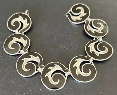 Margot De Taxco Sterling Silver Black Enamel Floral Spiral Bracelet No. 5384 • $595