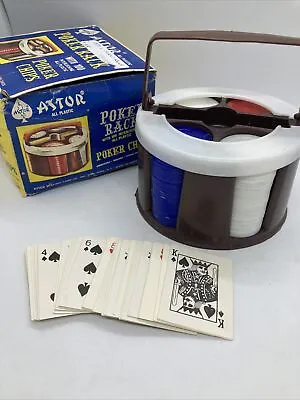 Vintage Astor Poker Rack W/100 Plastic Chips-No. 39/1012 1970’s W/Box&Mini Cards • $28