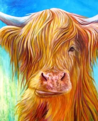 £26.99 • Buy Highland Cow Colourful Animal Wall Art Printed On Canvas 22'' X 16  Solid Frame