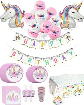 Unicorn Party Tableware Set Supplies Happy Birthday Banner Girls Decorations • £34.99