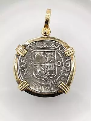 14K Yellow Gold Mexico Cob 1 Real Carlos Joanna Spanish Colonial Silver Coin • $526.15