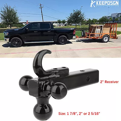 For Ram 1500 2500 3500 2  Receiver Trailer Hitch Tow Tri 3 Ball Mount W/ Hook • $59.31