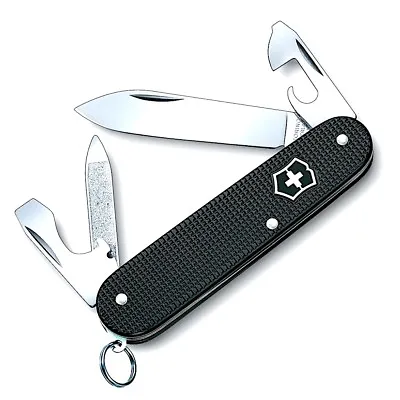 Victorinox CADET BLACK Swiss Army Knife W/ Black Leather Clip Pouch Switzerland • $68.58