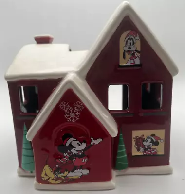 Disney Store Mickey Mouse Minnie Ceramic Christmas Village House Candle Holder • $49.99