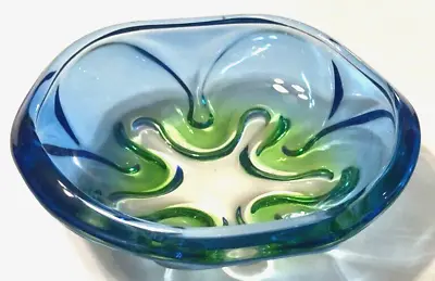 $9.99 Mikasa Royal Symphony Art Glass Candy Dish Blue Green Swirl Design 7  • $5.91