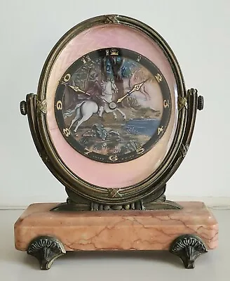 Guilloche And Painted Enamel Dial Sandoz Cheval Swivel 8 Day Clock Pink Marble • $1999.54