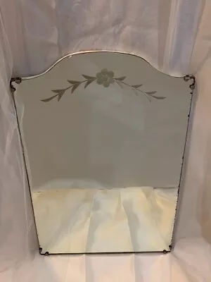 Vintage 1950s Art Deco Etched Mirror Mounted Arched Rectangle Floral • $124.95