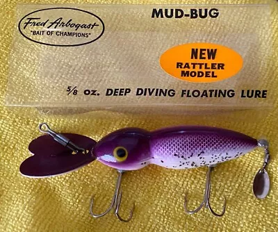 Lure Vintage Arbogast Mud Bug Purple Yellow White 3  Rattle Crankbaits Floating • $4.99