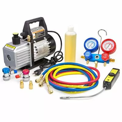 AC Refrigeration Gauge Gage Vacuum Pump Leak Detector Tool Set Kit Charging • $344.99