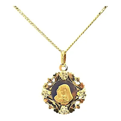 18ct 18k Yellow Gold Mary Madonna Round Medallion Pendant 19mm 1.60 Grams. New • $207.79