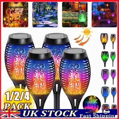4/8Pcs Solar Flickering Flame Effect Torch Lights Outdoor Garden LED Stake Lamp • £7.87