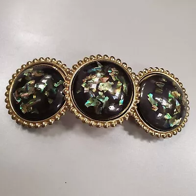 Vtg 1980's Hair Clip Barrette EMBEDDED ENCASED CONFETTI LUCITE CIRCLES Gold Tone • $10