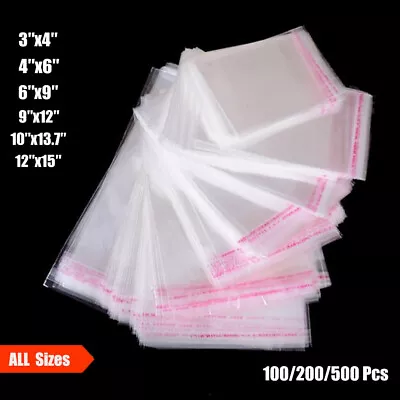 Clear Self Sealing Cellophane Bags Cello Tape Peel Plastic Poly Bags Reusable US • $5.99