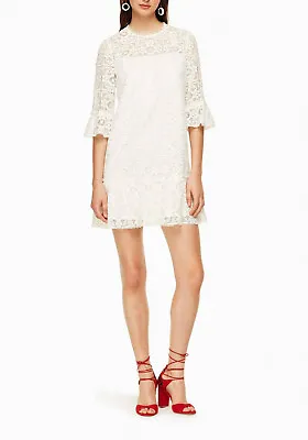 Kate Spade White Lace Flounce Shift Dress Excellent Used Condition Size 12 • $125.20