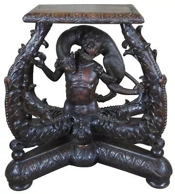 Antique 19th C Continental Oak Figural Carved Pedestal Table Stand Man & Panther • $14875