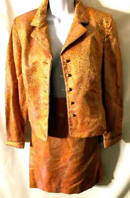Kay Unger Vintage Orange + Gold Brocade Outstanding India Bollywood Dress Suit 8 • $120