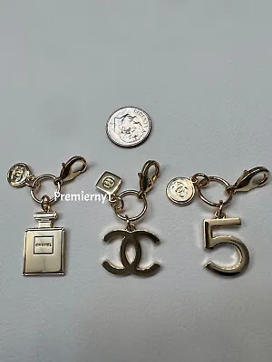 Set Of 3 CHANEL Holiday 2023 Novelty Gold Charm CC No. 5 Bottle W/ Lobster Clasp • $74.99