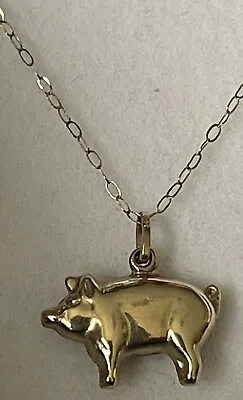 £59.99 • Buy 9ct Gold Pig Necklace Charm On A 16 Inch Fine Trace Chain