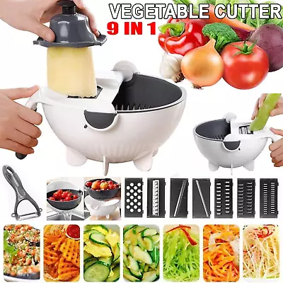 9IN1 Vegetable Cutter Chopper Food Fruit Grater Slicer Dicer With Drain Basket • $22.49